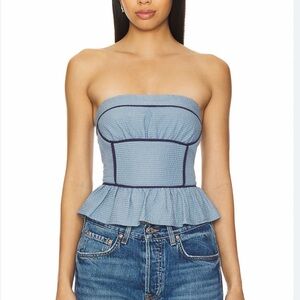 Blue Strapless Peplum Top - Freepeople